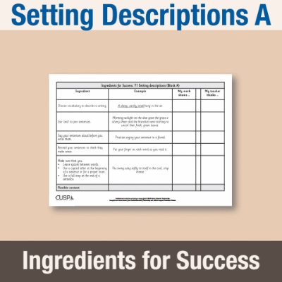Image of Year 1 Writing A (Setting Descriptions) Ingredients for Success IFS CUSP Resource