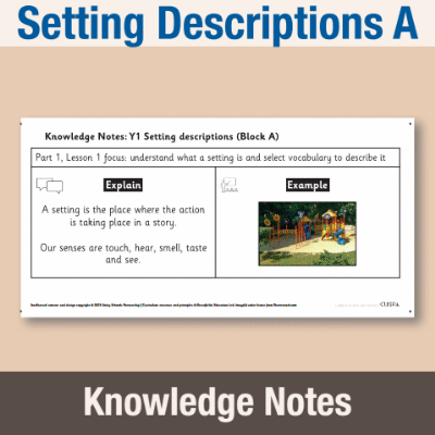 Image of Year 1 Writing A (Setting Descriptions) Knowledge Notes KN CUSP Resource