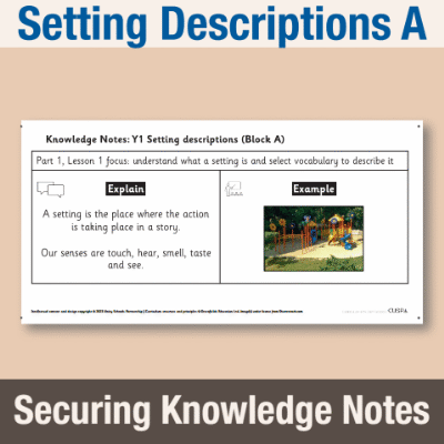Image of Year 1 Writing A (Setting Descriptions) Knowledge Notes SKN CUSP Resource