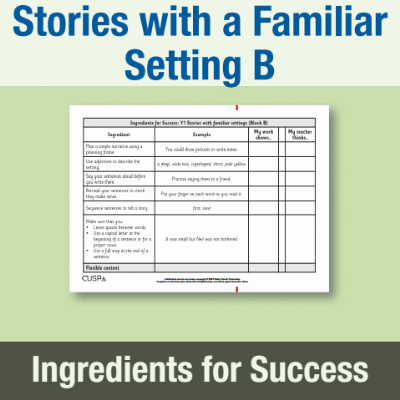 Image of Year 1 Writing B (Stories with a Familiar Setting) Ingredients for Success IFS CUSP Resource