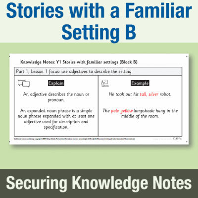 Image of Year 1 Writing B (Stories with a Familiar Setting) Knowledge Notes SKN CUSP Resource