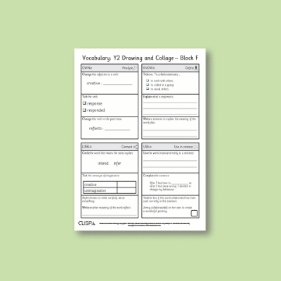 Y2 Art and Design F (Creative Response, Drawing and Collage) Vocabulary Questions VQ