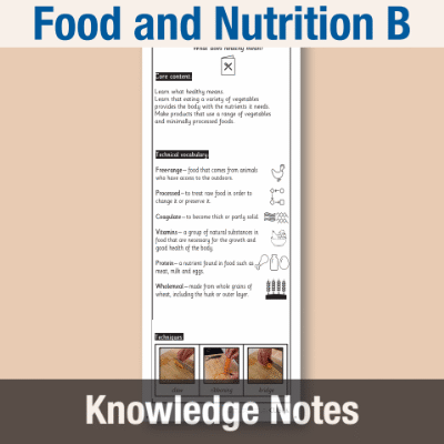 Image of Year 2 Design and Technology B (Food and Nutrition) Knowledge Notes KN CUSP Resource
