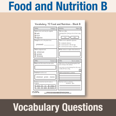 Image of Year 2 Design and Technology B (Food and Nutrition) Vocabulary Questions VQ CUSP Resource