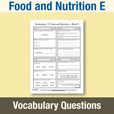 Image of Year 2 Design and Technology E (Food and Nutrition) Vocabulary Questions VQ CUSP Resource