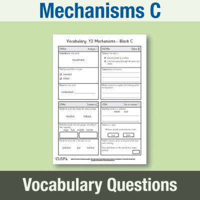 Image of Year 2 Design and Technology C (Mechanisms) Vocabulary Questions VQ CUSP Resource