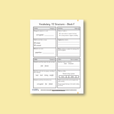 Y2 Design and Technology F (Structures) Vocabulary Questions VQ