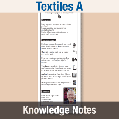 Image of Year 2 Design and Technology A (Textiles) Knowledge Notes KN CUSP Resource