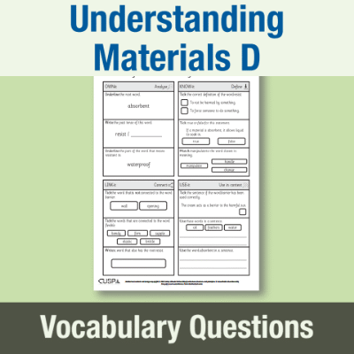 Image of Year 2 Design and Technology D (Understanding Materials) Vocabulary Questions VQ CUSP Resource