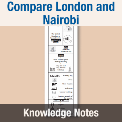 Image of Year 2 Geography (Compare a small part of the UK to a non-European location - London and Nairobi) Knowledge Notes KN CUSP Resource