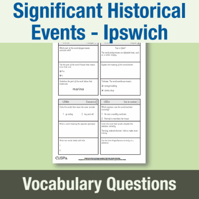 Image of Year 2 History (Significant Historical Events, People, Places: Ipswich) Vocabulary Questions VQ CUSP Resource