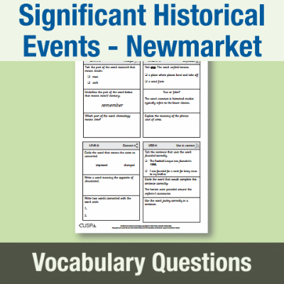 Image of Year 2 History (Significant Historical Events, People, Places: Newmarket) Vocabulary Questions VQ CUSP Resource