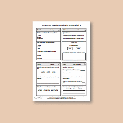 Y2 Music B (Being Together in Music 2) Vocabulary Questions VQ