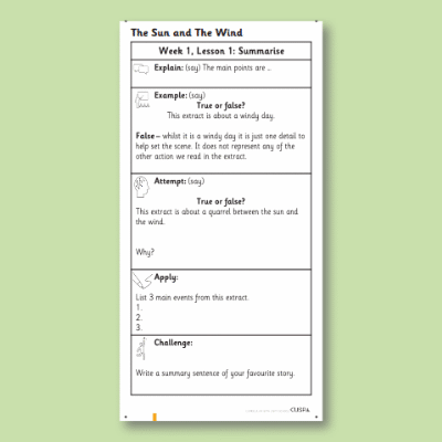 Y2 Reading (Aesop’s Fables – The Sun and The Wind) Knowledge Notes KN