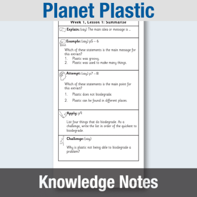 Image of Year 2 Reading (Planet Plastic) Knowledge Notes KN CUSP Resource