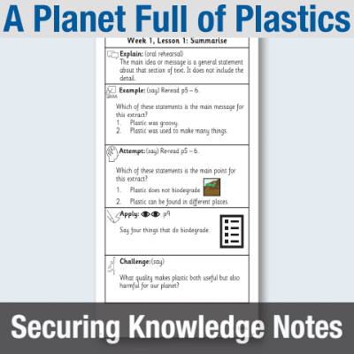 Image of Year 2 Reading (A Planet Full of Plastics) Knowledge Notes SKN CUSP Resource