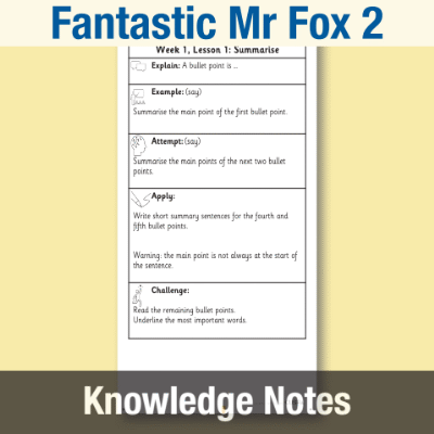 Image of Year 2 Reading (Fantastic Mr Fox 2) Knowledge Notes KN CUSP Resource