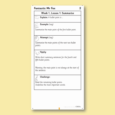 Y2 Reading (Fantastic Mr Fox 2) Knowledge Notes KN