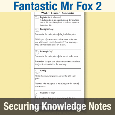 Image of Year 2 Reading (Fantastic Mr Fox 2) Knowledge Notes SKN CUSP Resource