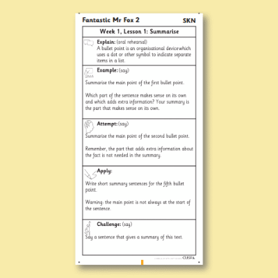 Y2 Reading (Fantastic Mr Fox 2) Knowledge Notes SKN