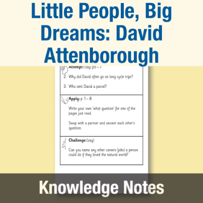Image of Year 2 Reading (Little People, Big Dreams: David Attenborough) Knowledge Notes KN CUSP Resource