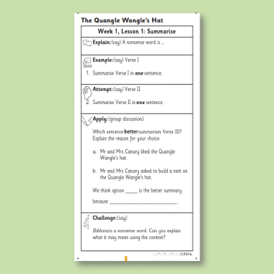 Y2 Reading (The Quangle Wangle's Hat) Knowledge Notes KN