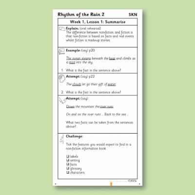 Y2 Reading (Rhythm of the Rain 2) Knowledge Notes SKN