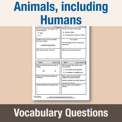 Image of Year 2 Science (Animals, including Humans) Vocabulary Questions VQ CUSP Resource
