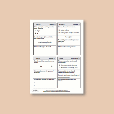 Y2 Science (Animals, including Humans) Vocabulary Questions VQ