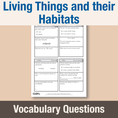 Image of Year 2 Science (Living Things and their Habitats) Vocabulary Questions VQ CUSP Resource