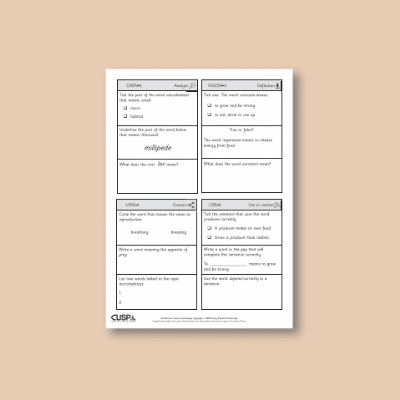 Y2 Science (Living Things and their Habitats) Vocabulary Questions VQ