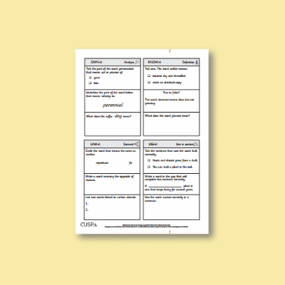 Y2 Science (Plants) Vocabulary Questions VQ