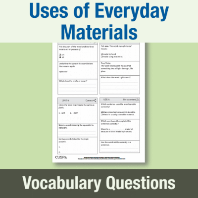 Image of Year 2 Science (Uses of Everyday Materials) Vocabulary Questions VQ CUSP Resource