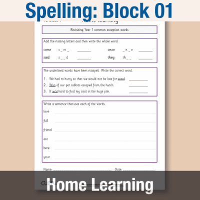Image of Year 2 Spelling Block 01 Home Learning HL CUSP Resource