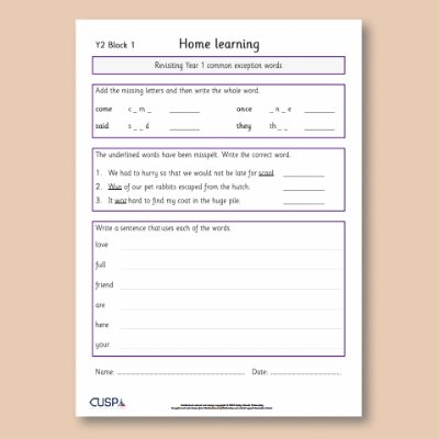 Y2 Spelling Block 01 Home Learning HL