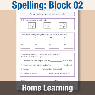 Image of Year 2 Spelling Block 02 Home Learning HL CUSP Resource