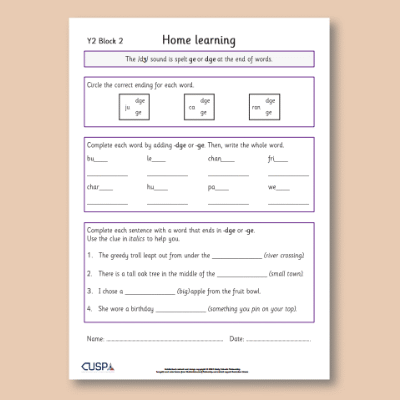 Y2 Spelling Block 02 Home Learning HL