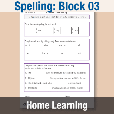 Image of Year 2 Spelling Block 03 Home Learning HL CUSP Resource