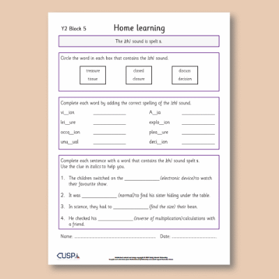 Y2 Spelling Block 05 Home Learning HL