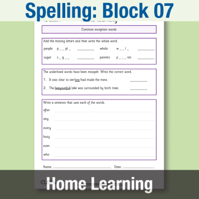 Image of Year 2 Spelling Block 07 Home Learning HL CUSP Resource