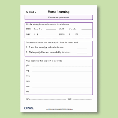 Y2 Spelling Block 07 Home Learning HL