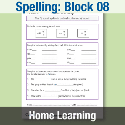 Image of Year 2 Spelling Block 08 Home Learning HL CUSP Resource