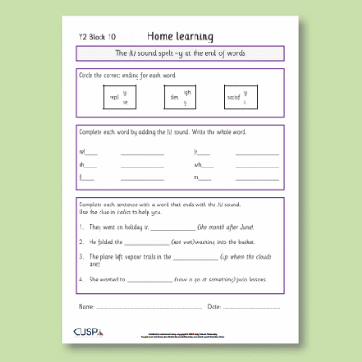 Y2 Spelling Block 10 Home Learning HL