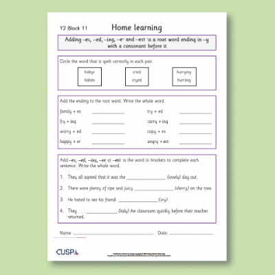 Y2 Spelling Block 11 Home Learning HL