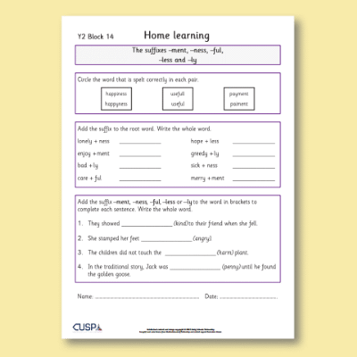 Y2 Spelling Block 14 Home Learning HL