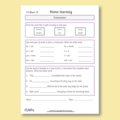 Y2 Spelling Block 15 Home Learning HL