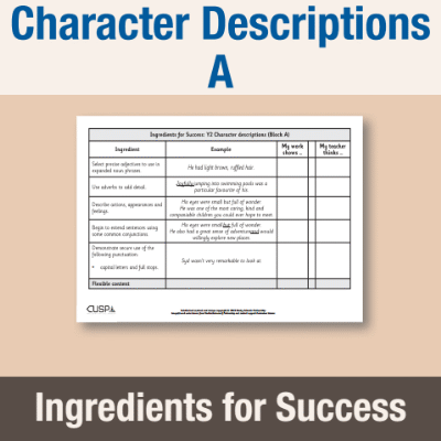 Image of Year 2 Writing A (Character Descriptions) Ingredients for Success IFS CUSP Resource