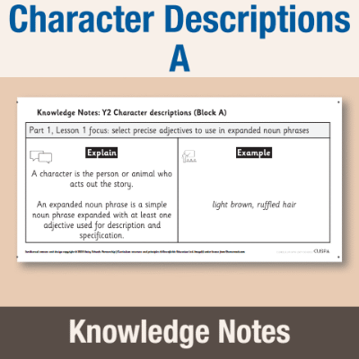 Image of Year 2 Writing A (Character Descriptions) Knowledge Notes KN CUSP Resource