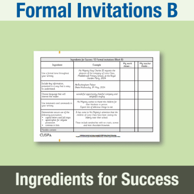 Image of Year 2 Writing B (Formal Invitations) Ingredients for Success IFS CUSP Resource