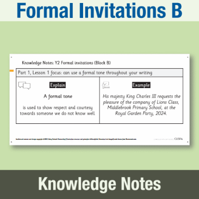 Image of Year 2 Writing B (Formal Invitations) Knowledge Notes KN CUSP Resource